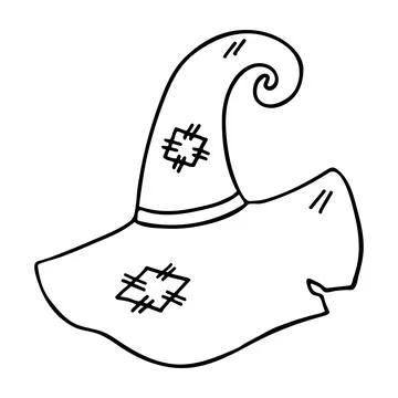 Vector Doodle of witch hat with patches. Stock Illustration