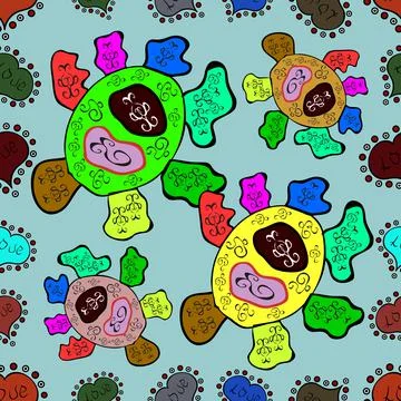 Vector. Doodles black, green and blue on colors. Seamless pattern Print. Tender Illustrazione stock