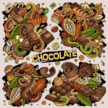 Vector doodles cartoon set of Chocolate combinations of objects Stock Illustration