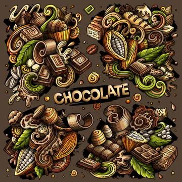 Vector doodles cartoon set of Chocolate combinations of objects 스톡 일러스트