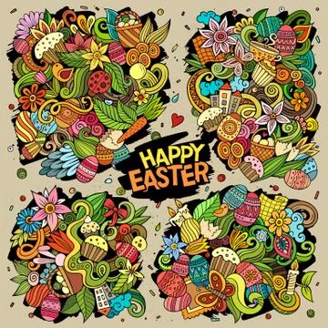 Vector doodles cartoon set of Happy Easter combinations of objects 스톡 일러스트