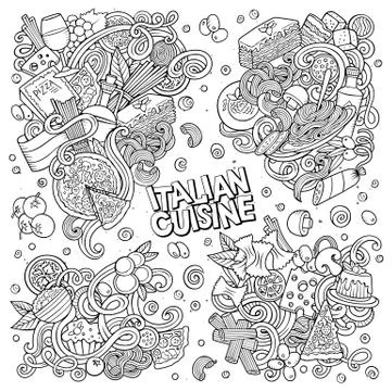 Vector doodles cartoon set of Italian food food combinations of objects Stockillustratie