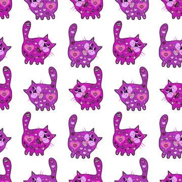 Vector. Doodles pattern. Tender fabric pattern. Magenta, white and violet on col Illustrazione stock