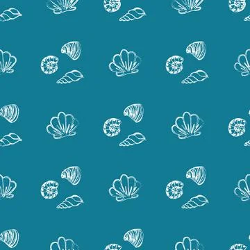 Vector doodles undersea shell seamless pattern. Hand drawn sea elements Stock Illustration