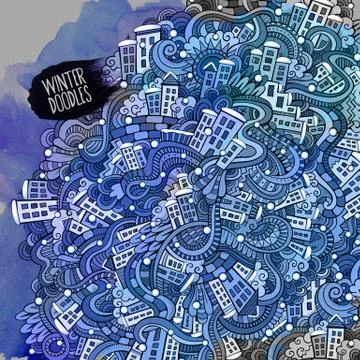 Vector doodles winter city Ilustración de archivo