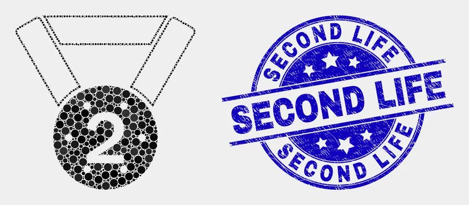 Vector Dot 2Nd Place Medal Icon and Scratched Second Life Stamp Seal Stock Illustration