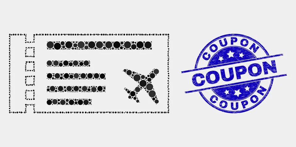Vector Dot Airticket Icon and Distress Coupon Stamp Stock Illustration