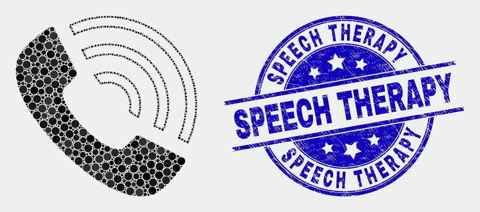 Vector Dot Call Phone Icon and Scratched Speech Therapy Seal Stock Illustration