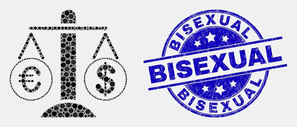 Vector Dot Compare Euro Dollar Icon and Scratched Bisexual Seal Stock Illustration