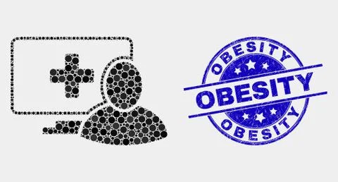 Vector Dot Computer Patient Icon and Distress Obesity Stamp Illustrazione stock