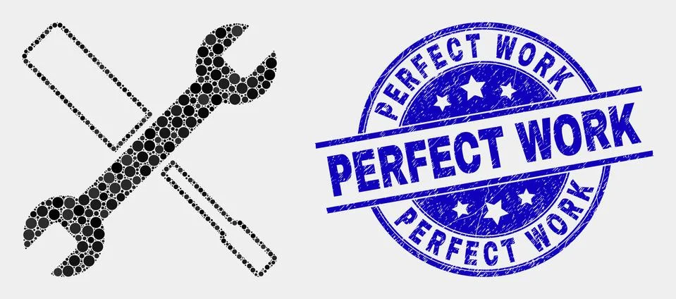 Vector Dot Configuration Tools Icon and Grunge Perfect Work Stamp Seal Illustrazione stock