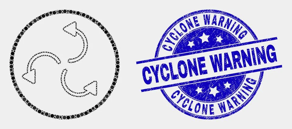 Vector Dot Cyclone Arrows Icon and Distress Cyclone Warning Watermark Stock Illustration