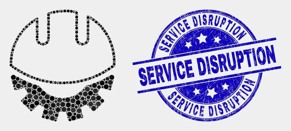 Vector Dot Development Helmet Icon and Scratched Service Disruption Seal Stockillustratie