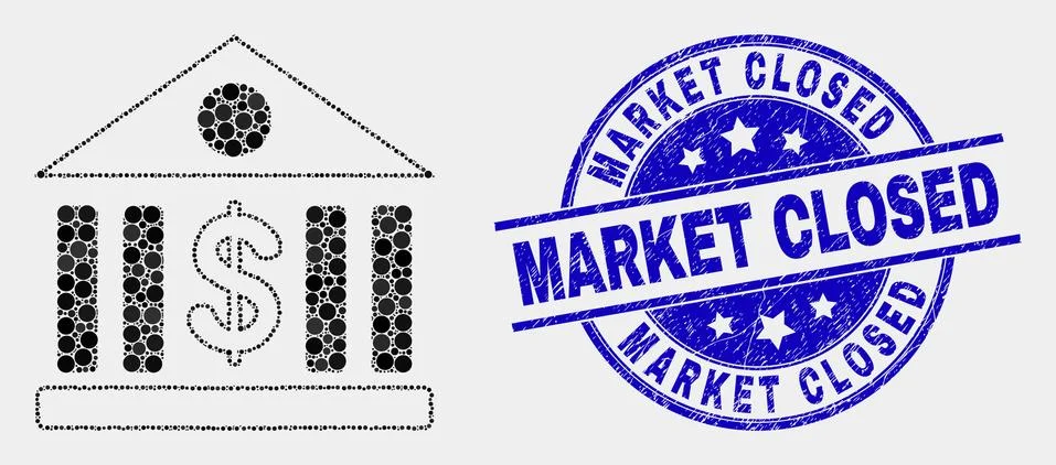 Vector Dot Dollar Bank Icon and Grunge Market Closed Stamp Seal Ilustración de archivo