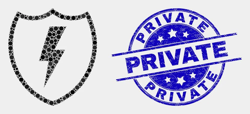 Vector Dot Electric Shield Icon and Distress Private Stamp Seal Stock Illustration