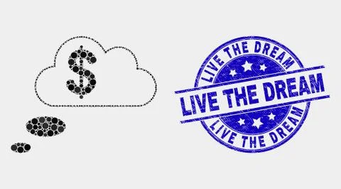 Vector Dot Financial Dream Clouds Icon and Grunge Live the Dream Stamp Seal 스톡 일러스트