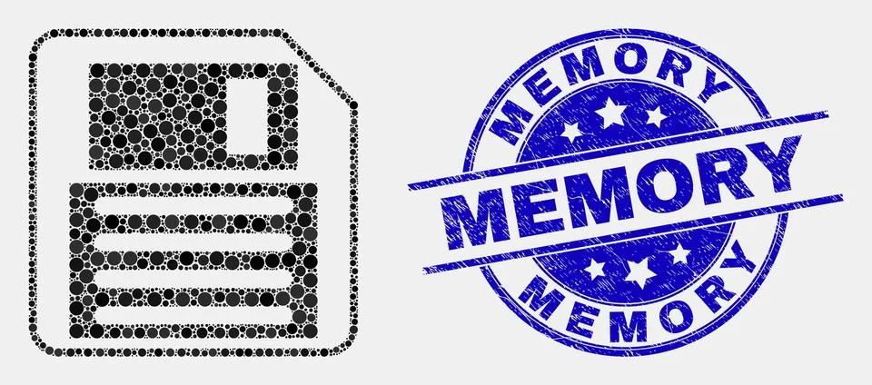 Vector Dot Floppy Disk Icon and Grunge Memory Stamp Seal イラスト素材