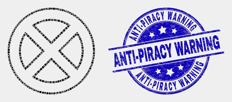 Vector Dot Forbidden Icon and Grunge Anti-Piracy Warning Stamp 스톡 일러스트