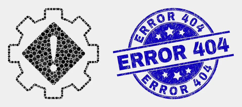 Vector Dot Gear Warning Icon and Distress Error 404 Stamp Illustrazione stock