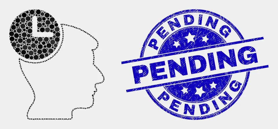 Vector Dot Head Clock Icon and Grunge Pending Seal Stock Illustration