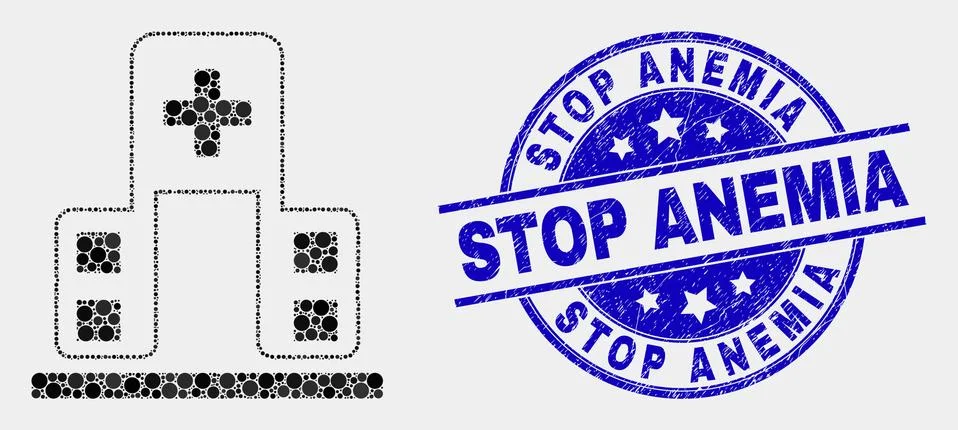 Vector Dot Hospital Building Icon and Scratched Stop Anemia Stamp Seal Ilustración de archivo