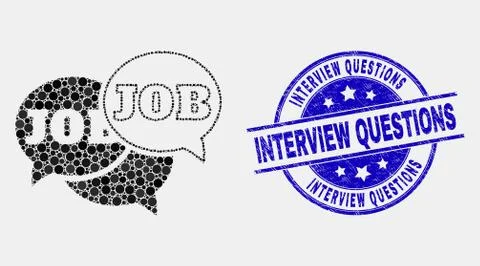 Vector Dot Job Forum Messages Icon and Scratched Interview Questions Stamp Seal Stock Illustration