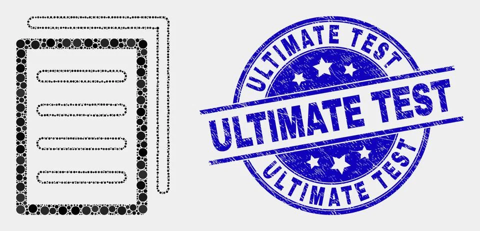 Vector Dot List Page Icon and Scratched Ultimate Test Stamp Seal 스톡 일러스트
