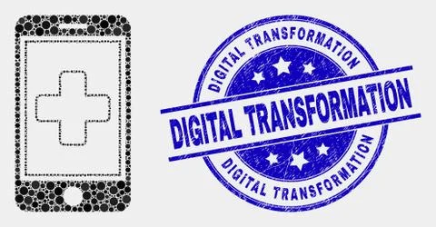 Vector Dot Medical Mobile App Icon and Grunge Digital Transformation Stamp Stock Illustration