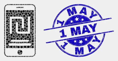 Vector Dot Mobile Shekel Account Icon and Distress 1 May Stamp 스톡 일러스트