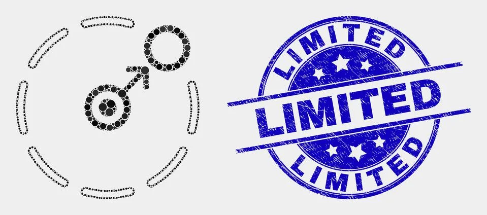 Vector Dot Move to Circle Perimeter Icon and Grunge Limited Stamp Seal Illustrazione stock