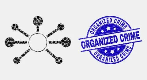 Vector Dot Node Links Icon and Scratched Organized Crime Watermark Illustrazione stock