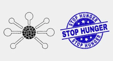 Vector Dot Node Links Icon and Grunge Stop Hunger Stamp Seal Illustrazione stock