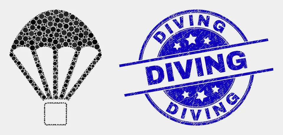 Vector Dot Parachute Icon and Grunge Diving Watermark 스톡 일러스트