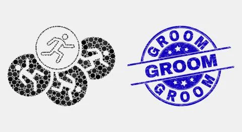 Vector Dot Running Persons Icon and Grunge Groom Stamp Seal イラスト素材