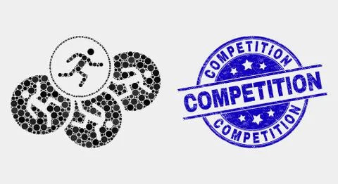 Vector Dot Running Persons Icon and Grunge Competition Seal Ilustração Stock