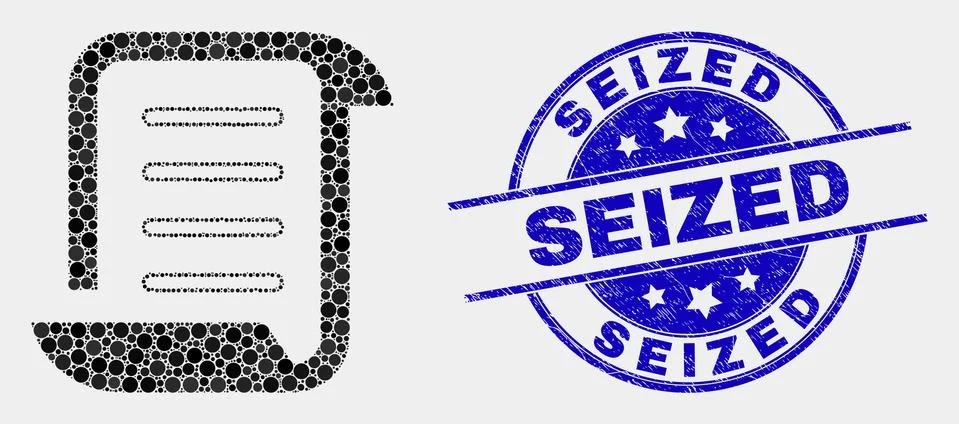 Vector Dot Scroll List Icon and Grunge Seized Stamp Seal Stock Illustration