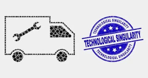 Vector Dot Service Van Icon and Grunge Technological Singularity Watermark Stock Illustration
