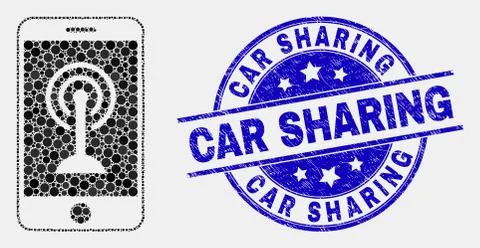 Vector Dot Smartphone Wi-Fi Hotspot Icon and Distress Car Sharing Stamp 스톡 일러스트