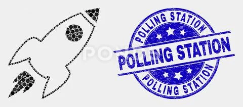 Vector Dot Space Rocket Icon and Scratched Polling Station Stamp Seal Stock Illustration