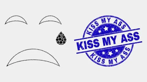 Vector Dot Tear Smiley Icon and Grunge Kiss My Ass Stamp Stock Illustration