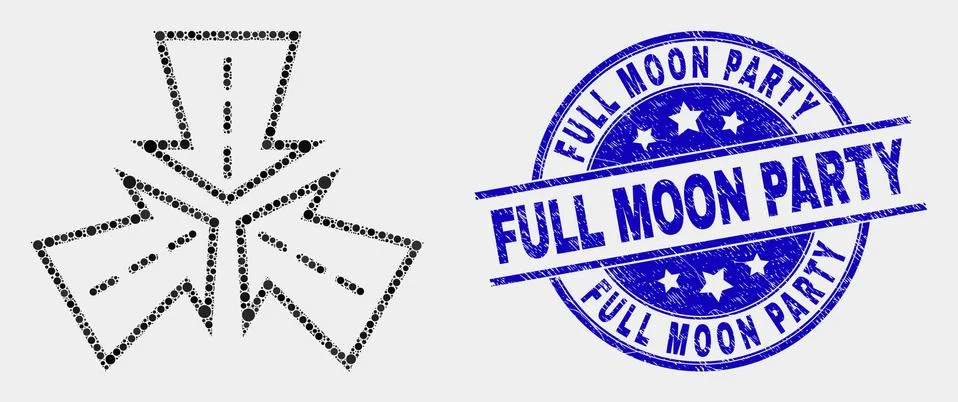Vector Dot Triple Roads Intersection Icon and Grunge Full Moon Party Seal Stock Illustration