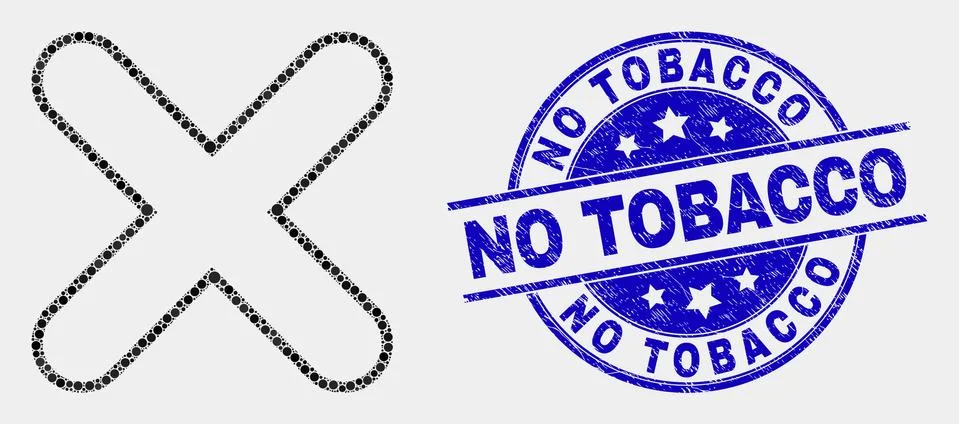 Vector Dot X-Cross Icon and Distress No Tobacco Seal Ilustração Stock