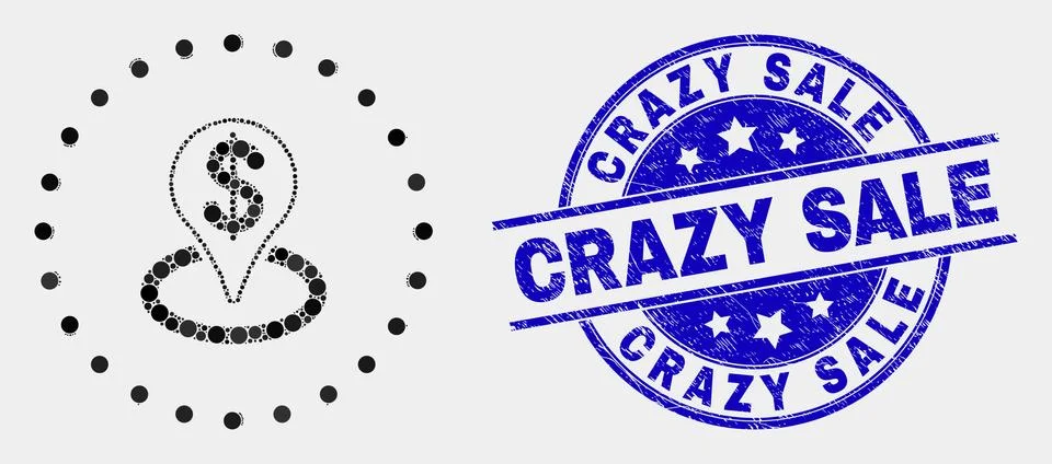 Vector Dotted Bank Placement Icon and Distress Crazy Sale Watermark Illustrazione stock