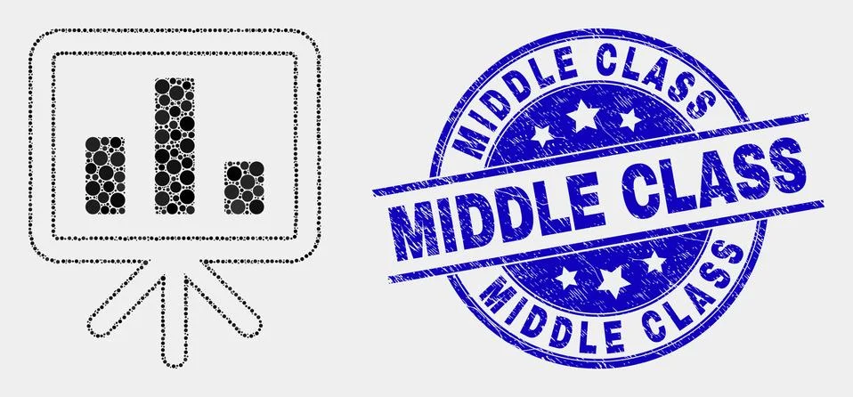 Vector Dotted Bar Chart Presentation Icon and Grunge Middle Class Watermark 스톡 일러스트