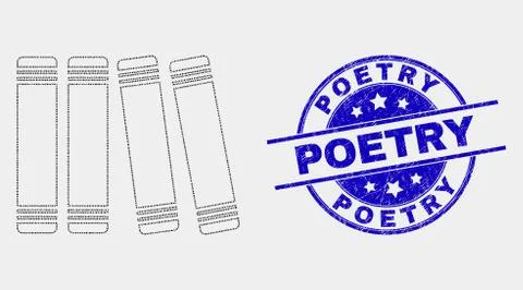 Vector Dotted Books Icon and Grunge Poetry Watermark 库存插图