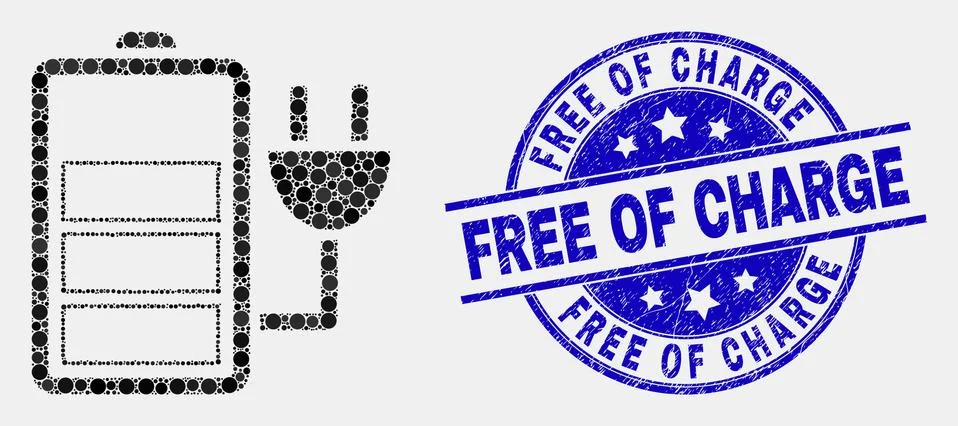 Vector Dotted Charge Battery Icon and Distress Free of Charge Stamp Seal Stock Illustration