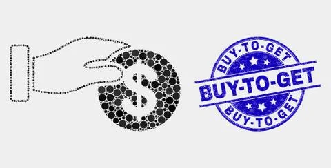 Vector Dotted Coin Payment Hand Icon and Scratched Buy-To-Get Watermark Stock Illustration