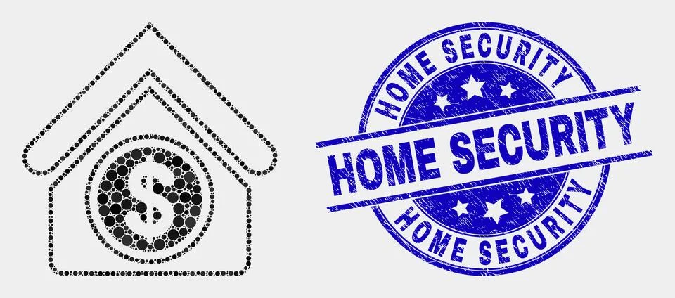 Vector Dotted Commercial Building Icon and Scratched Home Security Stamp Ilustración de archivo