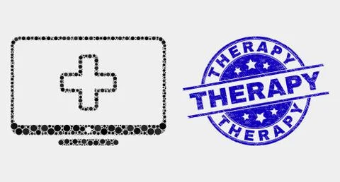 Vector Dotted Computer Medicine Icon and Grunge Therapy Stamp Seal Illustrazione stock