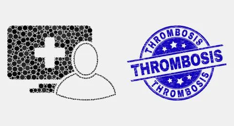 Vector Dotted Computer Patient Icon and Scratched Thrombosis Stamp Stock Illustration